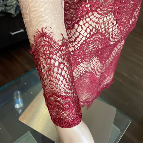 Lace illusion nude dress long sleeve perfect for cocktail or night out - Picture 8 of 8